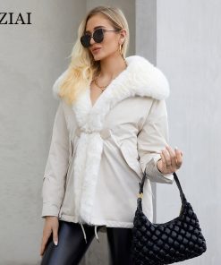 acket with Rabbit fur hood large sizes female clothing